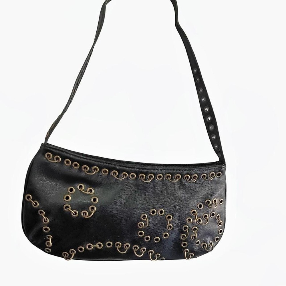 Vintage Steve Madden Black Petite Handbag With Gold Eyelet Details Y2K  GothCore